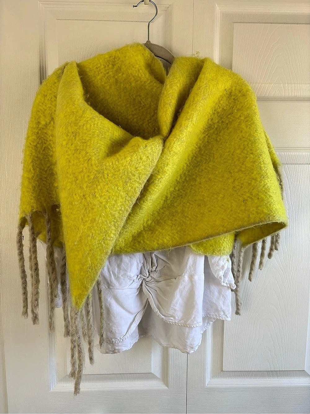 Free People Lemon Yellow Oversized Large Soft Scarf Shawl Wrap Fringe Artsy Warm
